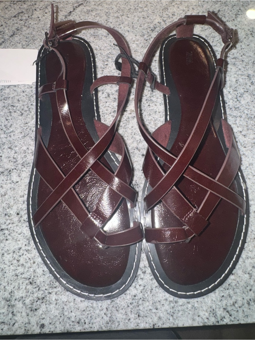 Zara NWT Women’s Strappy Sandals - Burgundy Brown